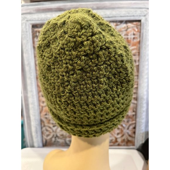Handmade Crochet Olive Green Beanie Hat - Picture 3 of 6
